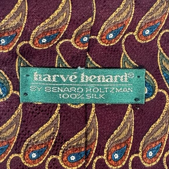 Harve Benard Maroon Paisley Silk Neck Tie Made in USA Necktie 59” x 4" - Picture 2 of 7